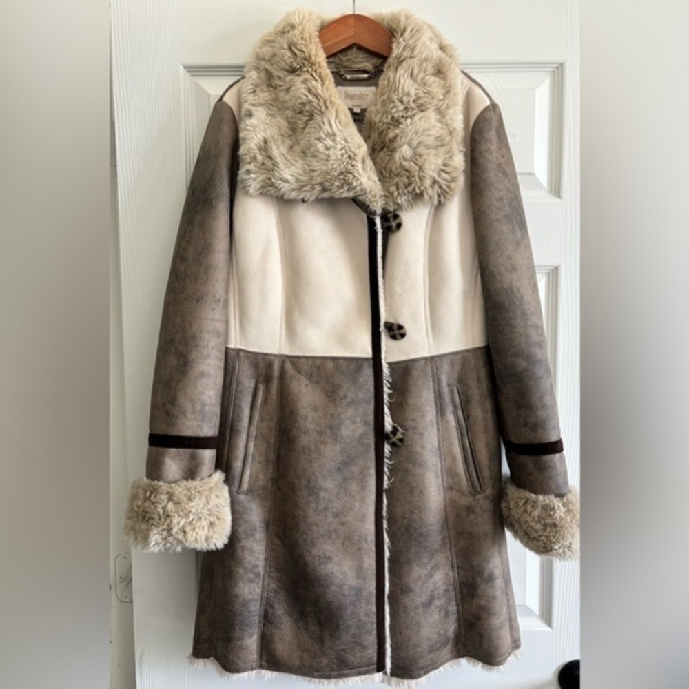 Laundry By Shelli Segal Cream and Brown Faux Suede, lined with Faux Fur Jacket